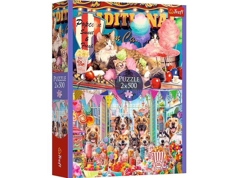 Puslespil 2x500 elementer fluffy friends katte hunde