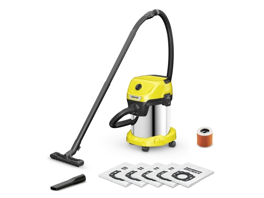 Staubsauger Karcher Nass- Und Trockensauger Wd 3 S V-17/4/20 + 4 Fb 1000 Watt Saugleistung 230 W Fassungsvermögen 17 L Geräusch 74 Db Gelb Gewicht 4,