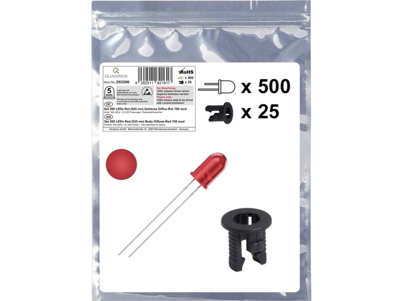 Quadrios 25O206 Led Sortiment Rot Rund 5 Mm 700 Mcd 20 Ma 2,0 V