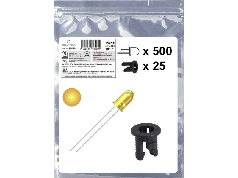 Quadrios 25O205 Led-Sortiment Gul Rund 5 Mm 700 Mcd 20 Ma 2.0 V