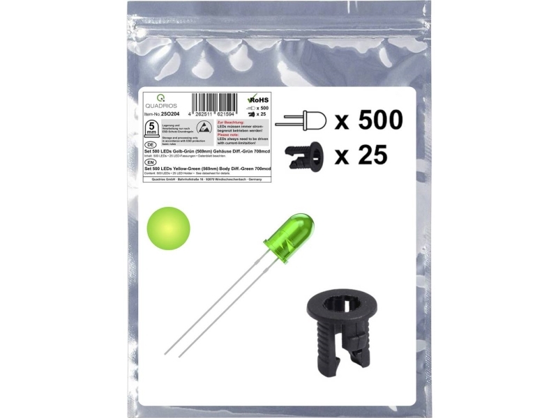Quadrios 25O204 Led-Sortiment Gelbgrün Rund 5 Mm 700 Mcd 20 Ma 2,0 V