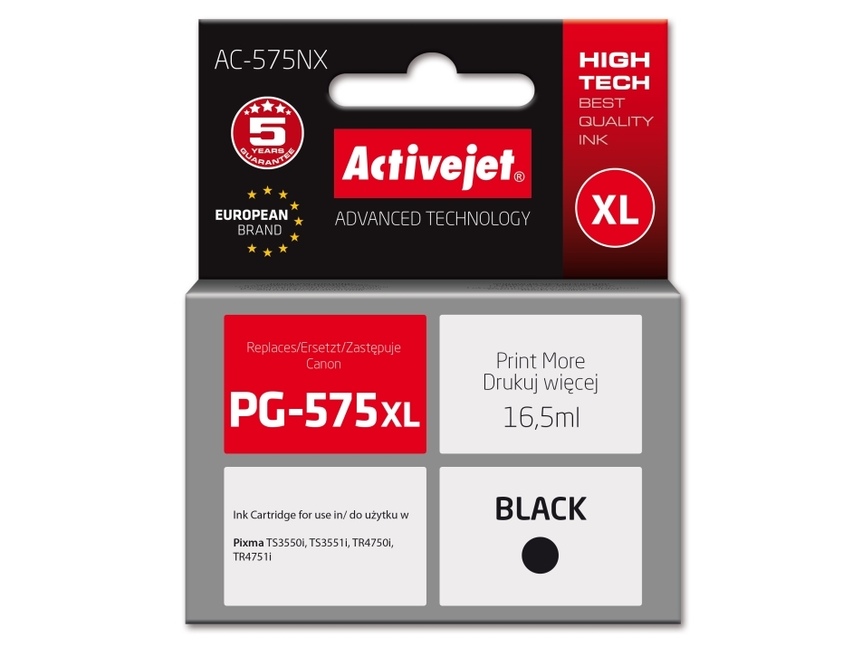 Activejet Ac-575Nx Ink For Canon Printer, Replacement Canon Pg-575Xl Supreme 16,5 Ml Black, High (Xl) Yield, Black, Dye-Based Ink, 16.5 Ml, 1 Pc(S),