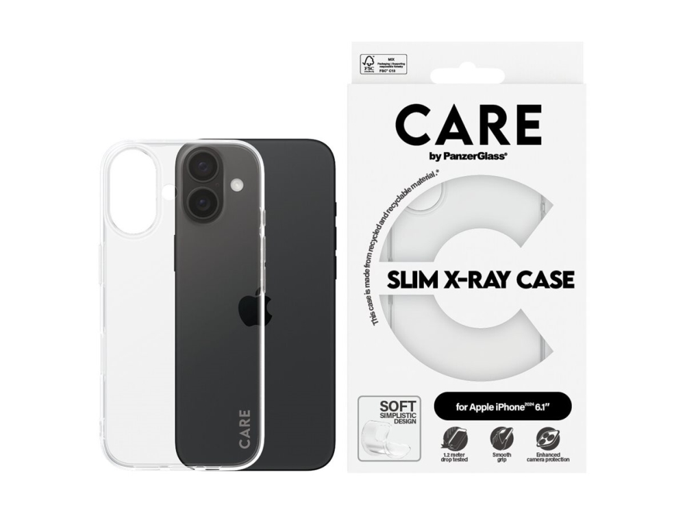CARE by PanzerGlass X-Ray - Bagsidecover til mobiltelefon - blød basis - selvhelbredende TPU - gennemsigtig - for Apple iPhone 16