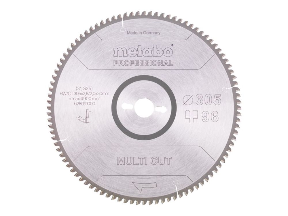 Metabo 628091000, Aluminium, Bronze, Spanplatte, Kupfer, Laminat, Kunststoff, 30,5 Cm, 3 Cm, 2 Mm, 6100 U/Min, 2,8 Mm