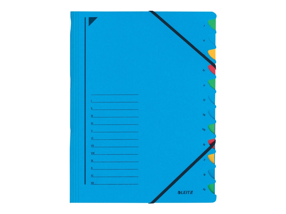 Leitz - Deler - 12 rum - 12 dele - præ-trykt: I-XII - for A4 (210 x 297 mm) - blå