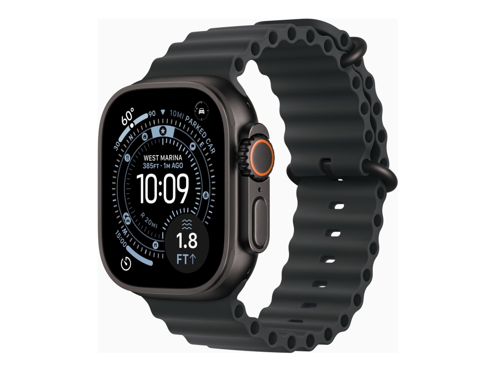 Apple Watch Ultra 3 - 49 Mm - Sort Titanium - Ja Smart Ur Med Ocean-Bånd - Fluoroelastomer - Sort - Håndledsstørrelse: 130-200 Mm - 64 Gb - Lte, Nfc,