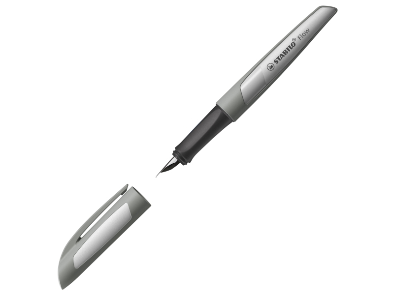 STABILO Flow Monochrome, Grå, Påfyldningssystem til patron, Blå, Italic spids, Iridium stål, Mellem