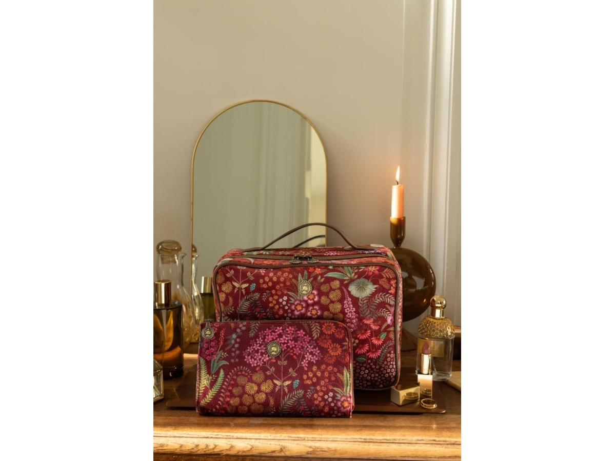 Pip Studio Cloe Cosmetic Zipper Pouch Querida Velvet Red