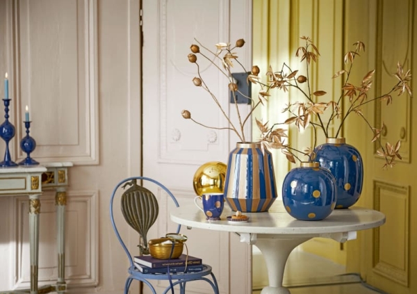 Vase Dots Navygold 32Cm