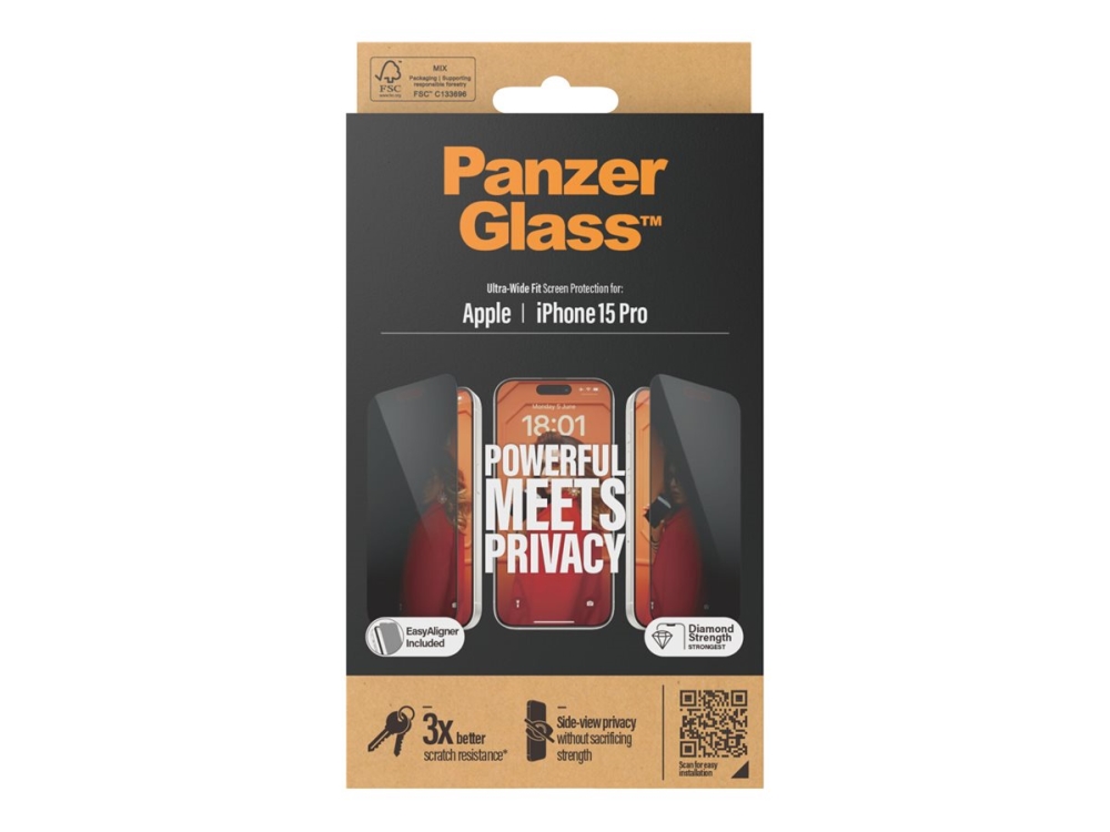 Panzerglass Privacy Displayschutz Iphone 15 Pro | Ultra-Wide Fit M. Easyaligner, Apple, Apple - Iphone 15 Pro, Trockene Anwendung, Schockresistent,