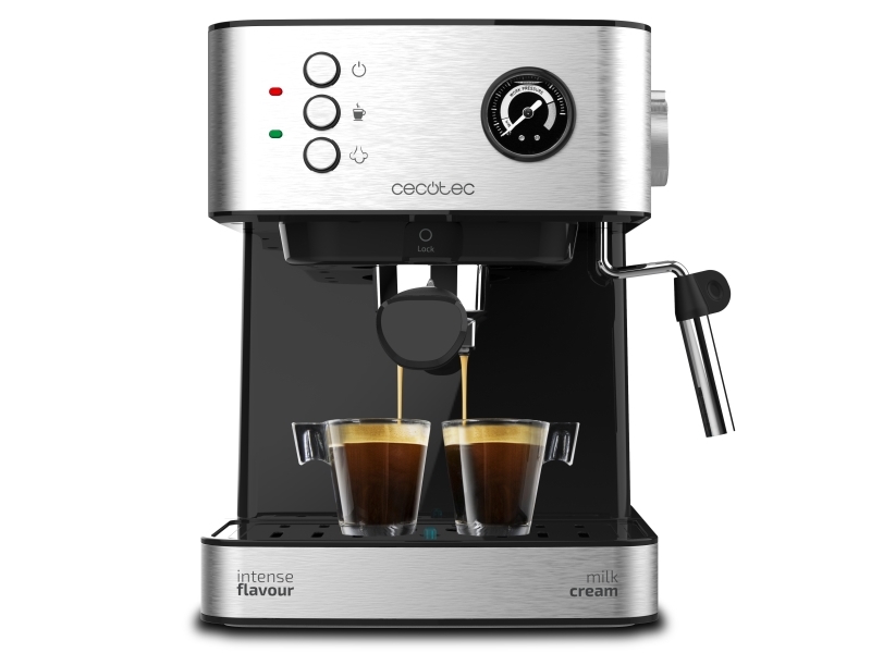 Cecotec Power Espresso 20 Profesional, Espressomaschine, 1,5 L, Gemahlener Kaffee, 850 W, Schwarz, Edelstahl