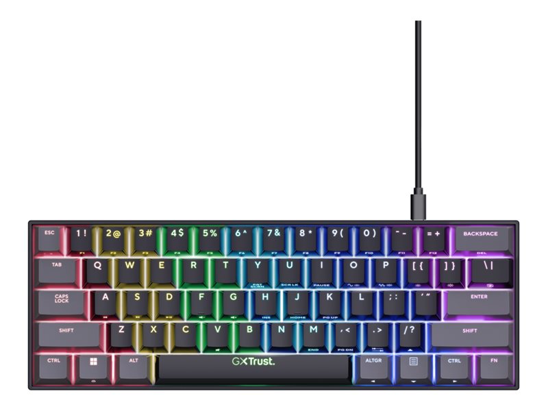 Trust Gxt 867 Acira - Tastatur - Mekanisk - 60% - Mini - Bagbelyst - Usb - Tastkontakt: Outemu Red - Sort - Papkasse