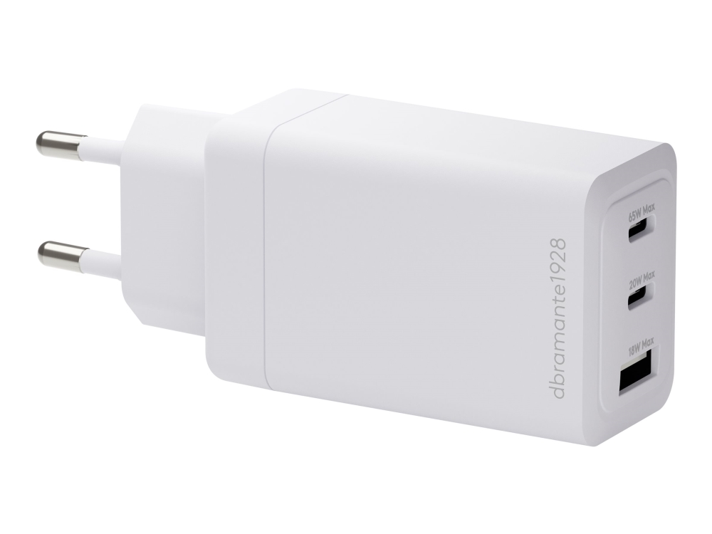Dbramante1928 Re-Charge - Strømforsyningsadapter - 65 Watt - 3 Output-Stikforbindelser (2 X Usb-C, Usb) - Hvid