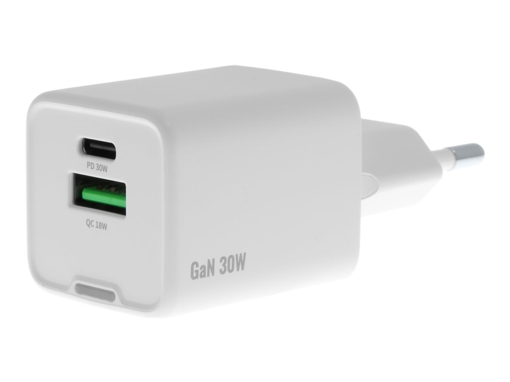Insmat - Strømforsyningsadapter - 30 Watt - 3 A - PD 3.0, QC 3.0 - 2 output-stikforbindelser (USB, 24 pin USB-C)
