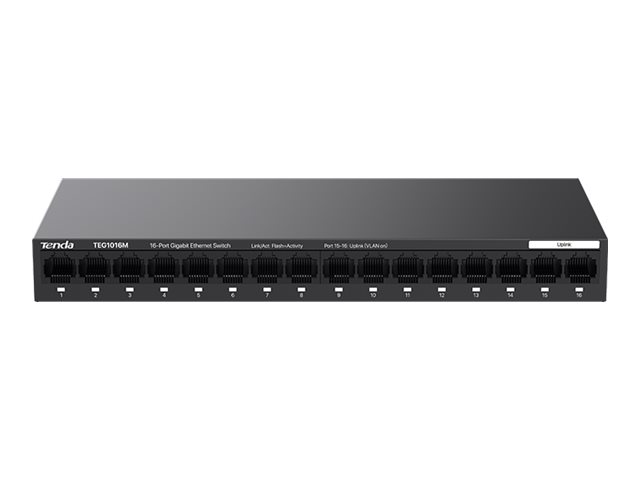 Tenda Teg1016m, Unmanaged, Gigabit Ethernet (10/100/1000), Vollduplex, Rack-Einbau, Wandmontage