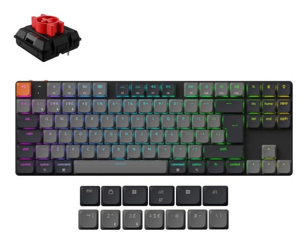 Keychron K1, Kabel & Trådløs, Usb + Bluetooth, Mekanisk, Qwerty, Led, Grå
