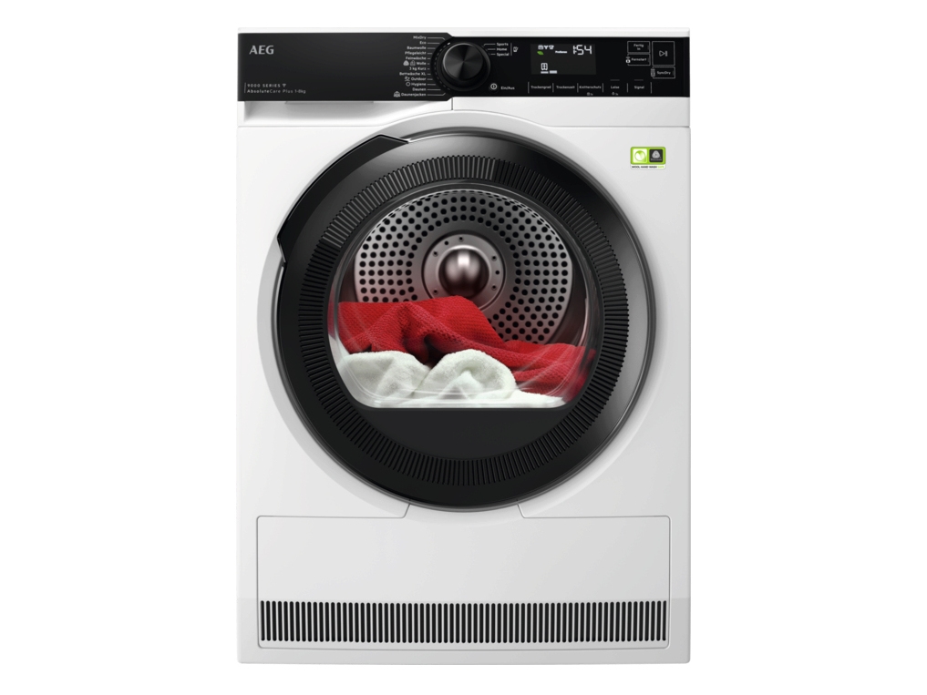 AEG Series 9000 TR9W75780, Fritstående, Front-læsning, Varmepumpe, Hvid, Dreje, Berøring, Højre