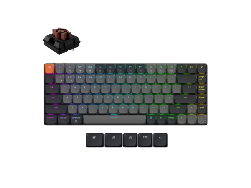 Keychron K3, Kabel & Trådløs, Usb + Bluetooth, Mekanisk, Qwerty, Rgb Led, Grå