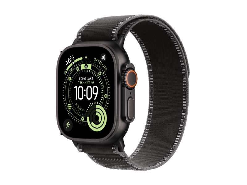 Apple Watch Ultra 3 Gps + Cellular 49Mm Black Titanium Case With Black/Charcoal Trail Loop - M/L, Oled, Touchscreen, 64 Gb, Wi-Fi, Gps (Satellite), 6