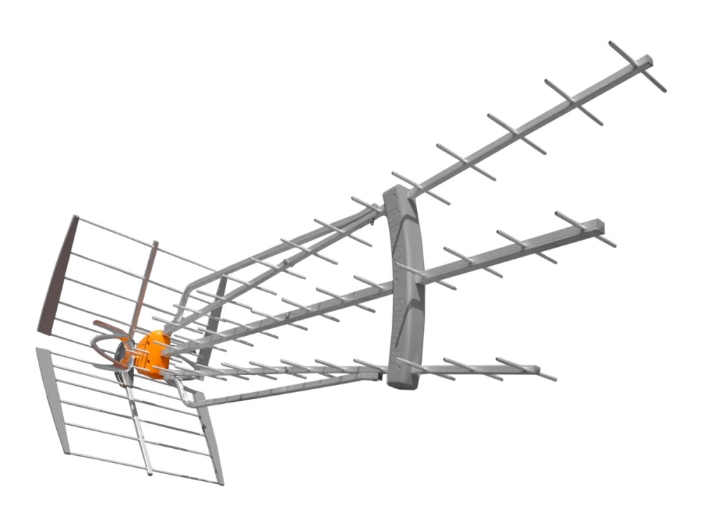 Televes DAT BOSS, Ulkona, Hopea, 470 - 694 MHz, 47 dBi, 19 dB, 48 kanavaa