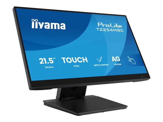 iiyama ProLite T2254MSC-B2AG - LED-skærm - 21.5 (18.7 til at se) - touchscreen - 1920 x 1080 Full HD (1080p) @ 100 Hz - IPS - 300 cd/m² - 1300:1 - 4 ms - HDMI, DisplayPort - højtalere - sort