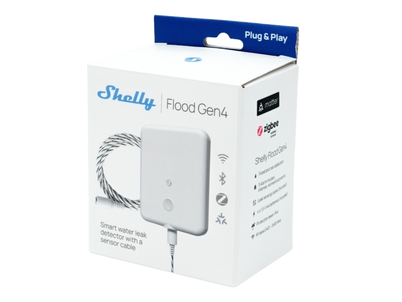 Shelly Flood Gen4, vand- og lkagesensor, Zigbee, Matter, WiFi