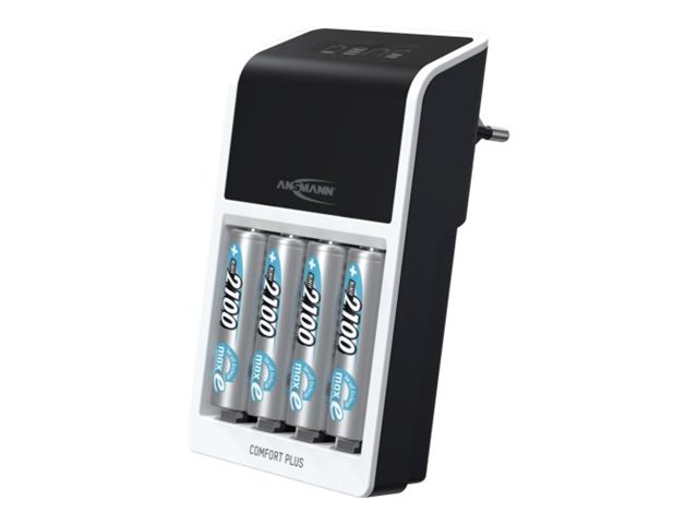 ANSMANN Comfort Plus - Batteriladdare - (för 4xAA/AAA, 1x9V) 4 x AA-typ - NiMH - 2100 mAh - 650 mA - 4 utdatakontakter - vit, svart | EL Artiklar - Batteri - Batteriladdare | GameStuff