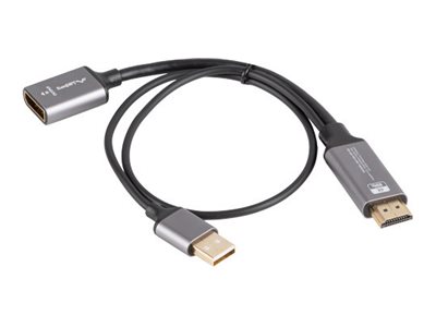 Lanberg - Videokort - DisplayPort hona till HDMI hane - 20 cm - silver - stöd för 4K (3840 x 2160) | Datortillbehör - Kablar & adaptrar - Displayport < - Hdmi | GameStuff