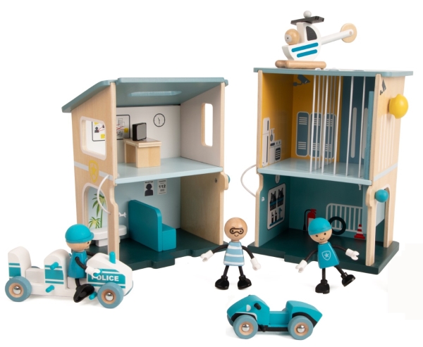 Classic World Träleksak Polisstation med tillbehör | N - A | GameStuff