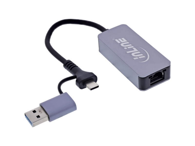 Inline 33380T, Ledningsført, Usb Type-A/Usb Type-C, Ethernet, 5000 Mbit/S, Grå