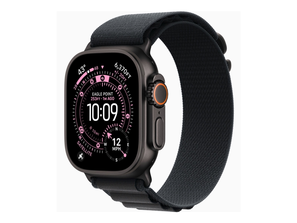Apple Watch Ultra 3 - 49 mm - svart titan - Ja smart klocka med Alpine Loop - textil - svart - band: M - 64 GB - LTE, NFC, Wi-Fi 4, UWB, Bluetooth - 5G - 61.8 g