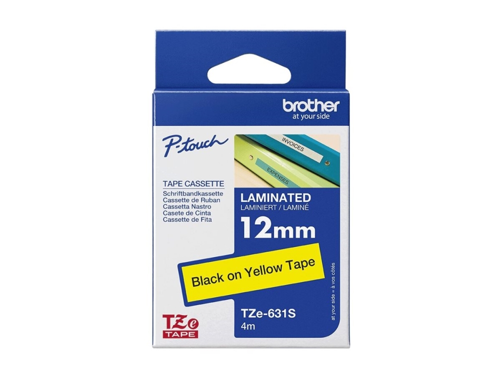 Brother Tze-631S - Sort På Gul - Rulle (1,2 Cm X 4 M) 1 Kassette Lamineret Bånd - For Brother Pt-D210, D600, H110 P-Touch Pt-1005, D200, D410, D4