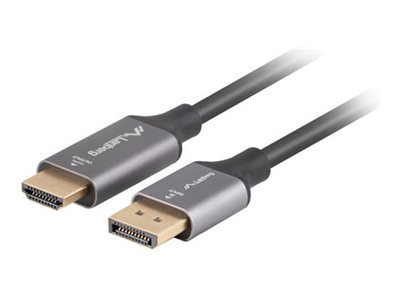 Lanberg - Premium High Speed - Adapterkabel - Displayport Han Til Hdmi Han - 1 M - Sort, Sølv - 4K60 Hz (3840 X 2160) Support, 2K144 Hz (2560 X 1440)