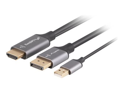 Lanberg - Premium High Speed - Adapterkabel - Displayport Han Til Hdmi Han - 1 M - Sort, Sølv - 4K60 Hz (3840 X 2160) Support, 2K144 Hz (2560 X 1440)