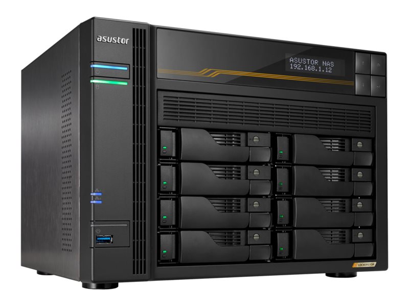 Asustor Lockerstor 8 Gen3 As6808t 8-Bay File Server, Amd Ryzen V3c14 Vier Kerne 2,3 Ghz, 16G Ecc Ddr5, 4X M.2 Pcie (Nvme), 2X 10 Gbe, 2X 5 Gbe,
