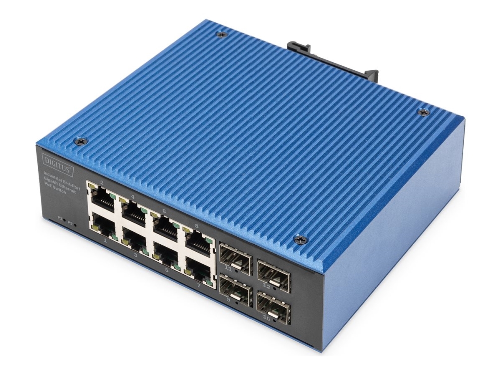 Digitus Industrieller 8+4 -Port Gigabit Ethernet Poe Switch, Unmanaged, Gigabit Ethernet (10/100/1000), Vollduplex, Power Over Ethernet (Poe)