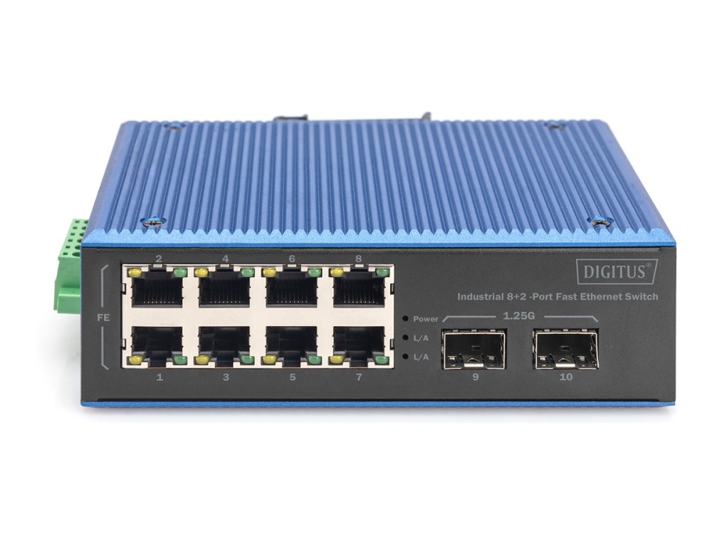 Digitus Industrial 8+2-Port Fast Ethernet Switch, Unmanaged, Fast Ethernet (10/100), Vollduplex