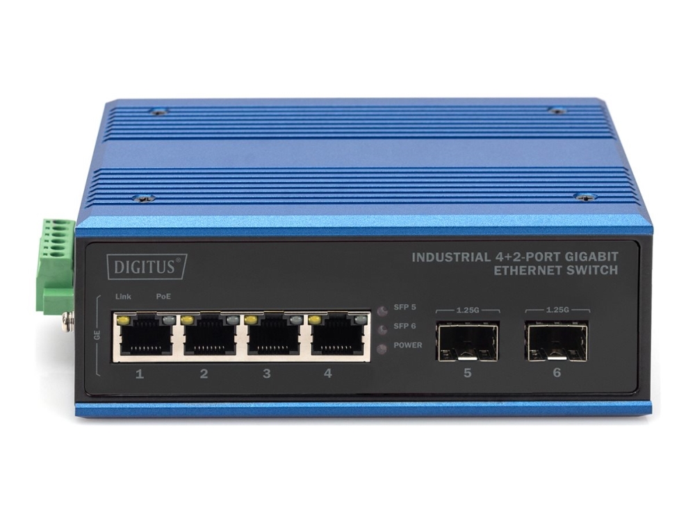 Digitus Industrial 4+2 -Port Gigabit Ethernet Switch, Unmanaged, Gigabit Ethernet (10/100/1000), Vollduplex, Rack-Einbau