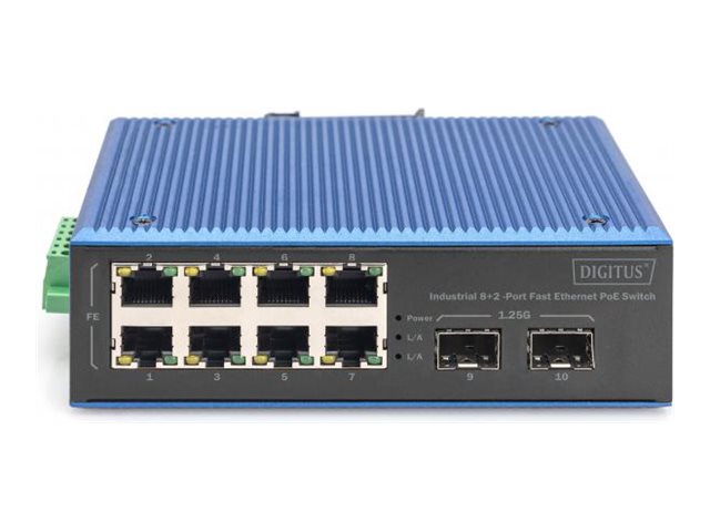 Digitus Industrial 8+2 -Port Fast Ethernet Poe Switch, Unmanaged, Fast Ethernet (10/100), Vollduplex, Power Over Ethernet (Poe)