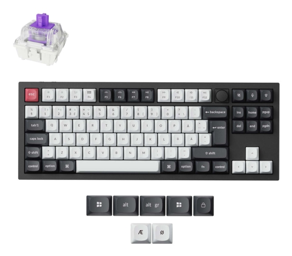 Keychron Q3 He, Wired & Wireless, Usb + Rf Wireless + Bluetooth, Magnetic-Mechanical Key Switch, Rgb Led, Black, Carbon