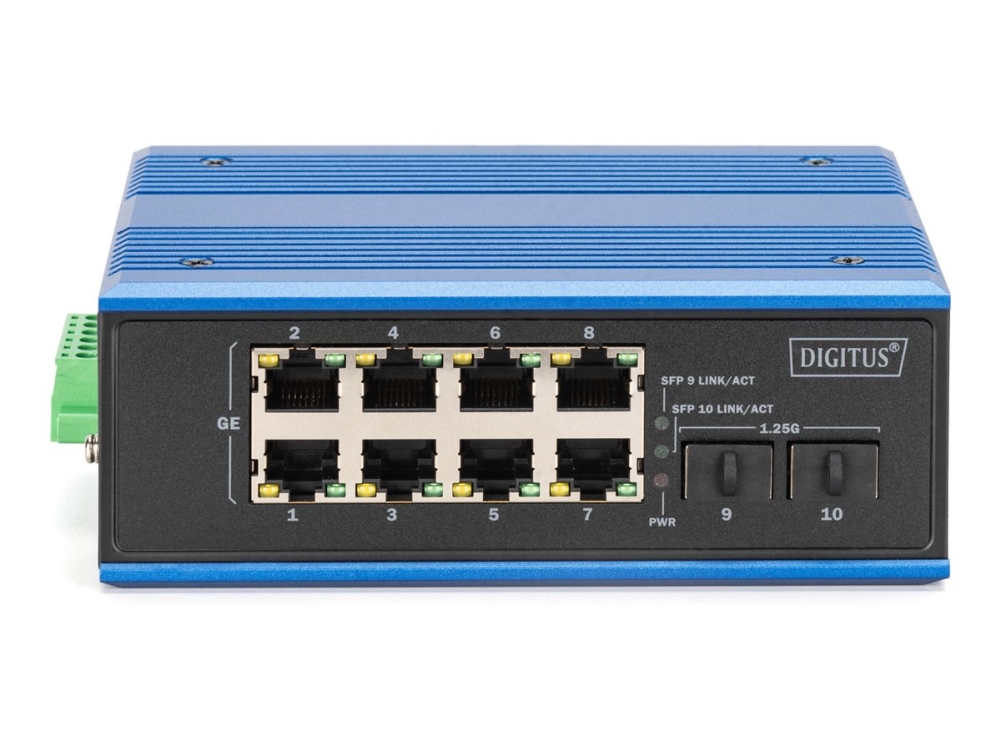Digitus Industrial 8 +2-Port Gigabit Ethernet Switch, Unmanaged, Gigabit Ethernet (10/100/1000), Vollduplex