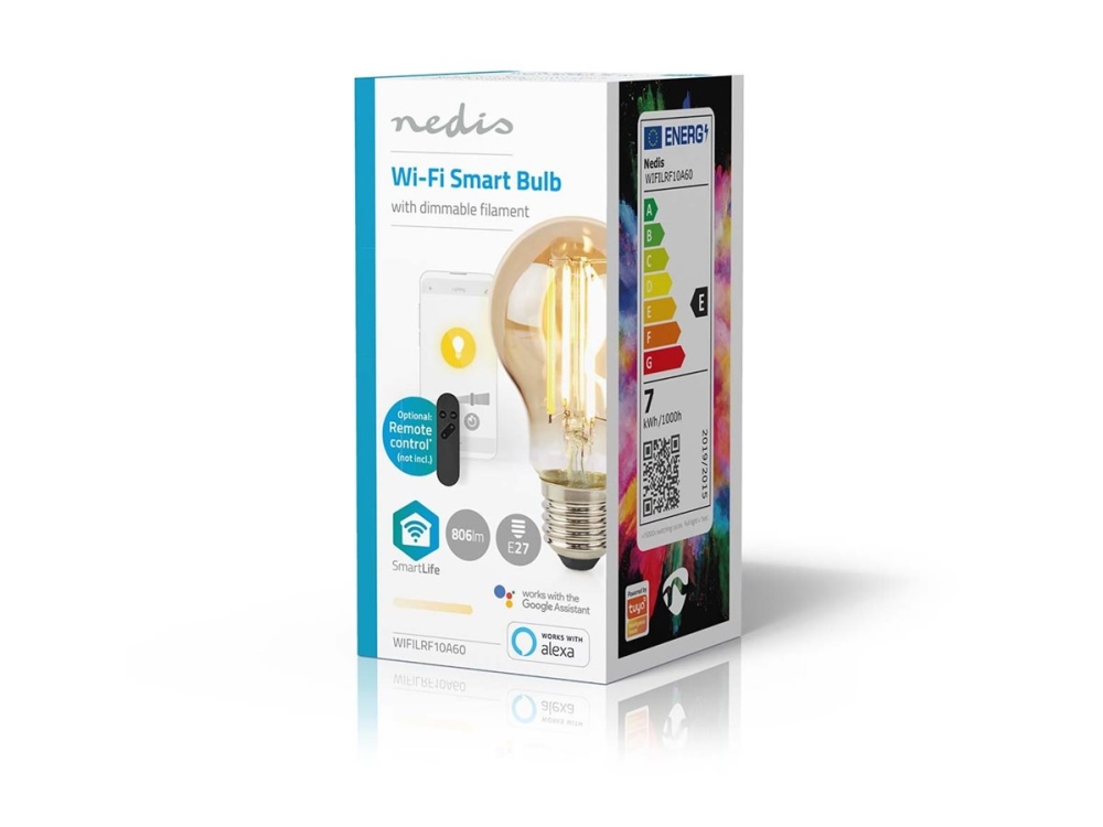 Nedis SmartLife - LED-glödlampa med filament - form: A60 - E27 - 7 W (motsvarande 60 W) - klass E - varmt vitt ljus - 1800-3000 K - guld | Smart belysning - E27 Smarta Lampor | GameStuff