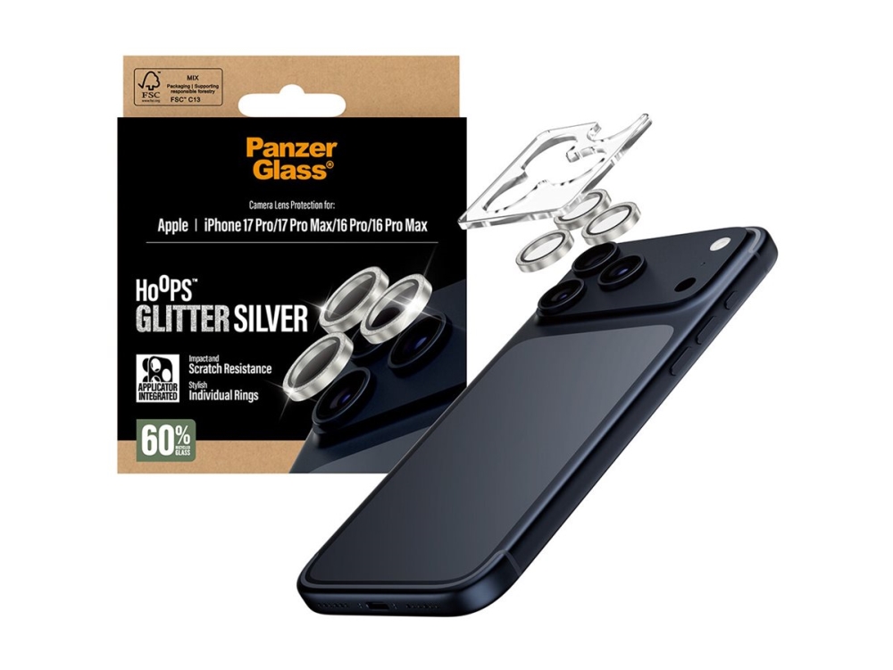 PanzerGlass Hoops - Objektiv beskyttelse for mobiltelefon - glittersølv - for Apple iPhone 16 Pro, 16 Pro Max, 17 Pro, 17 Pro Max