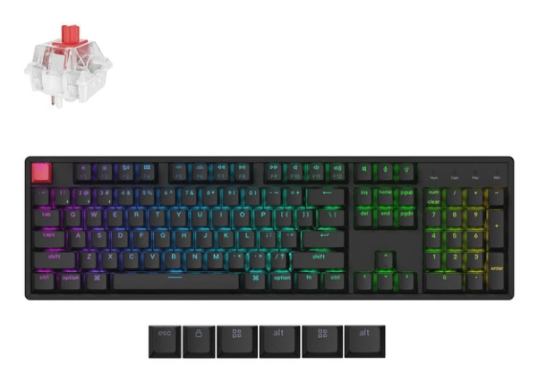 Keychron K10 Qmk V2, Kabel & Trådløs, Usb + Rf Wireless + Bluetooth, Mekanisk, Qwerty, Rgb Led, Sort