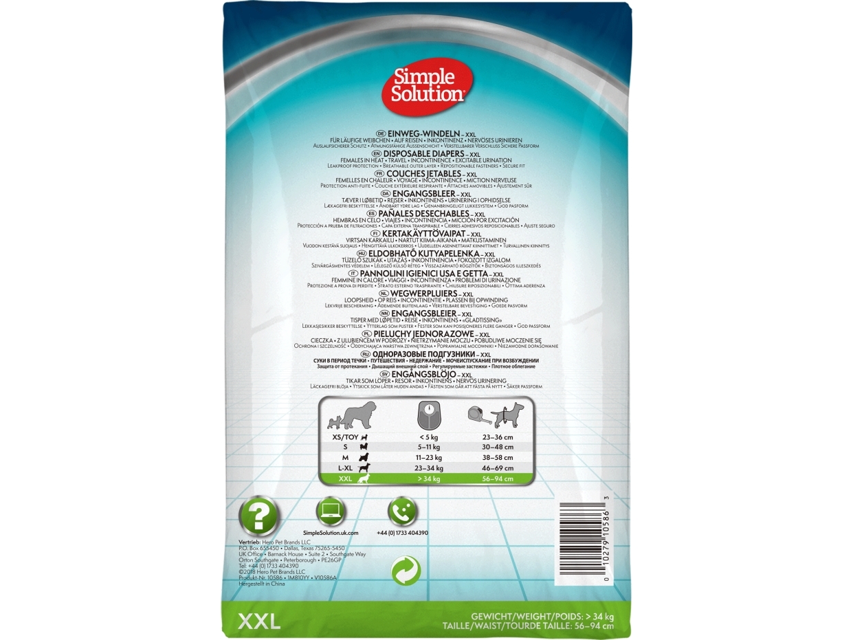 Simple Solution Engångsblöja för tikar, 12 st, XL | Sällskapsdjur - Hund - Skötsel & Hygien | GameStuff