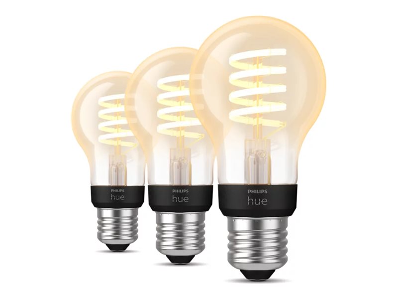 Philips Hue White ambiance 550 - LED-filament-lyspære - form: A60 - E27 - 7 W (tilsvarende 40 W) - klasse G - varmt til køligt hvidt lys - 2200-4500 K (pakke med 3)