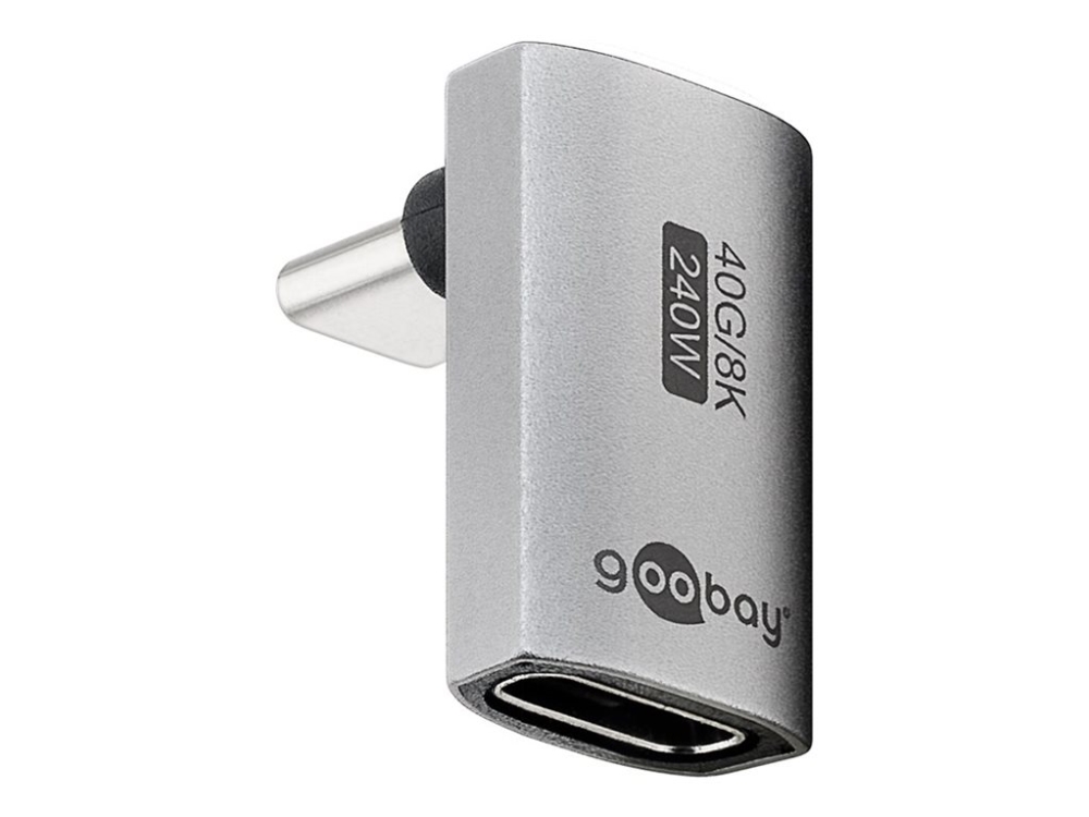 goobay - USB-adapter - 24 pin USB-C (hona) till 24 pin USB-C (hane) vinklad - USB4 - 48 V - 5 A - 8K60Hz stöd - silver | Datortillbehör - Kablar & adaptrar - Adaptrar | GameStuff