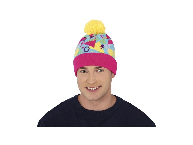 Vaaleanpunainen ja turkoosi hiihtohattu