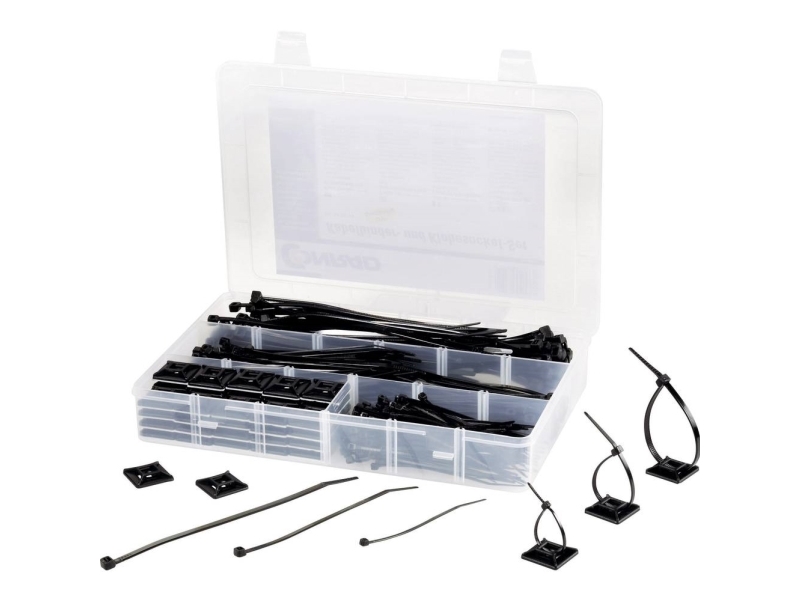 Conrad Components 542293 Epr-350Uv Kabelbindersortiment 100 Mm, 142 Mm, 190 Mm 4.80 Mm Sort 1 Set