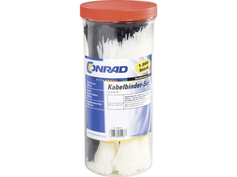 Conrad Components 545016 28530C209 Kabelbinder 200 Mm 2.50 Mm Schwarz, Natur 1000 Stück